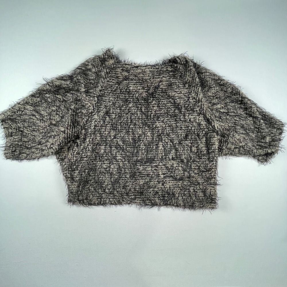 ELVI Womens Fuzzy Textured Sweater Soft Crop‎ Top UK26 US22 Short Sleeve